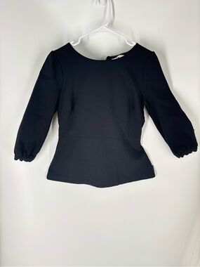 Boden Womens Peplum Puff Sleeve Top Size‎ 12 Tie Waist Minimalist Office Siren